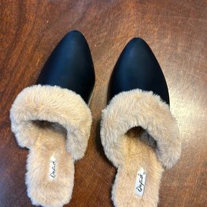 New in box, never worn fur lined mules